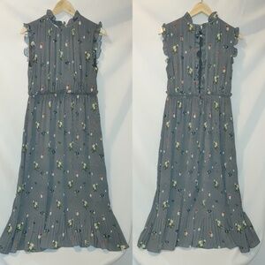 Ted Baker Oracle Mock Neck Midi Ruffle Gray Pleated Sleeveless Cream Floral 1‎ 4